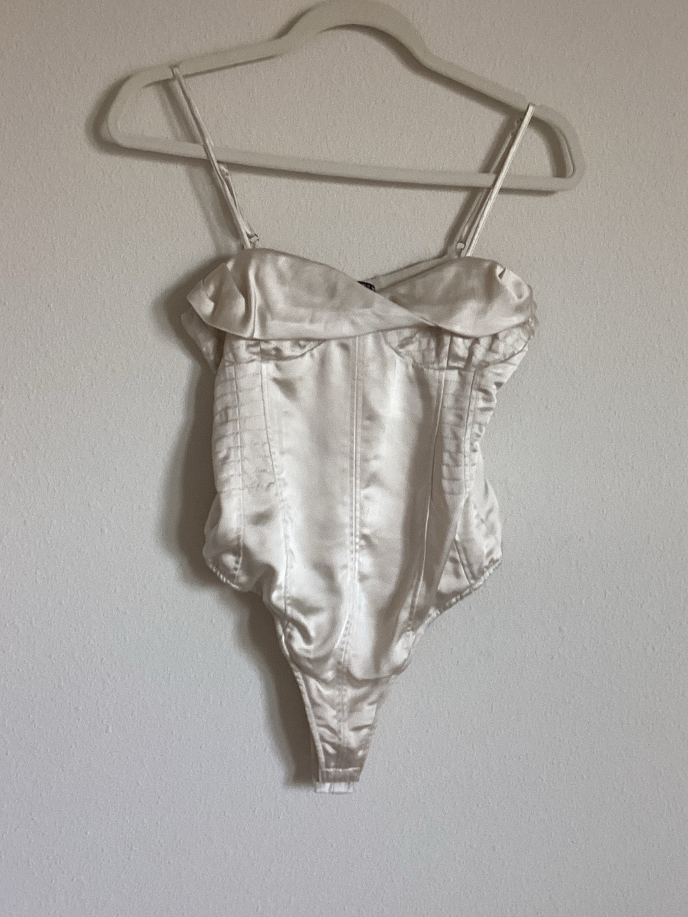 Zara Ivory Satin Cami Bodysuit with Spaghetti Straps